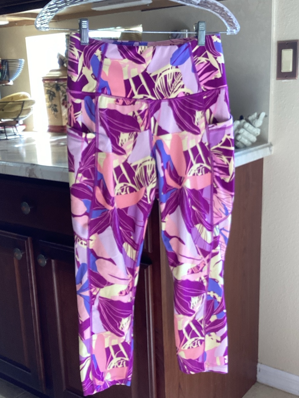 Avia Purple Floral Capri Leggings with Pink & Blue Accents